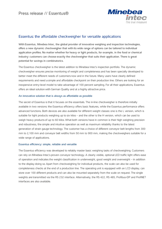 Essentus: the affordable checkweigher for versatile applications - Sartorius Croatia