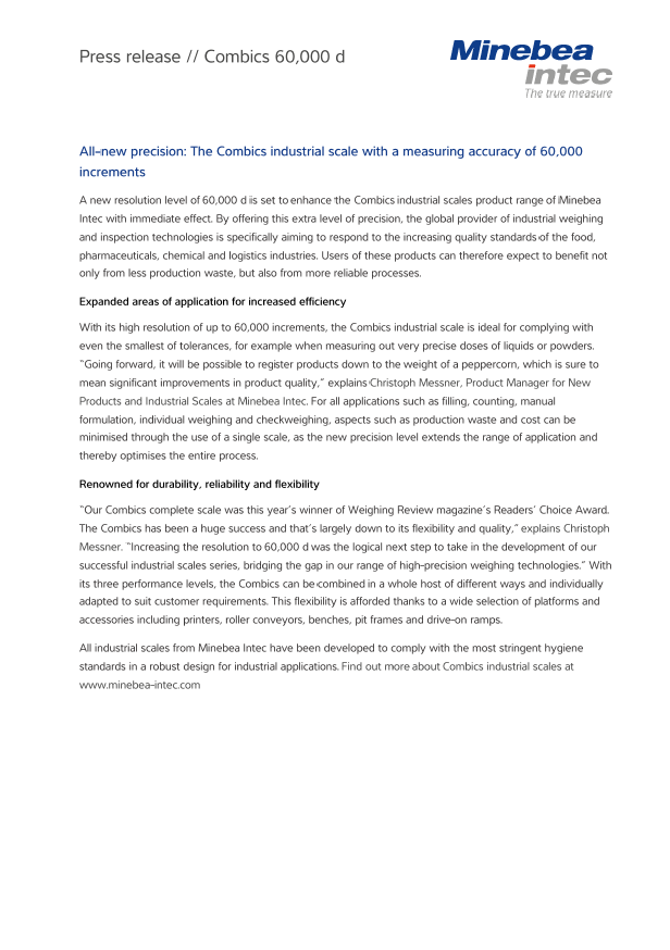 The Combics industrial scale with a measuring accuracy of 60,000 increments - Sartorius Croatia