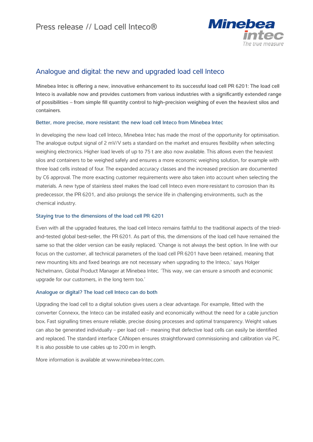 Analogue and digital load cell Inteco® - Sartorius Croatia