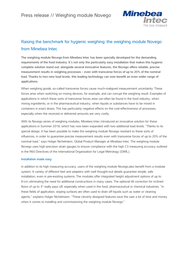 Hygenic design: The weighing module Novego  - Sartorius Croatia