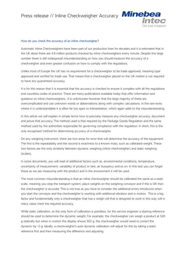 Checking the accuracy of an inline checkweigher - Sartorius Croatia