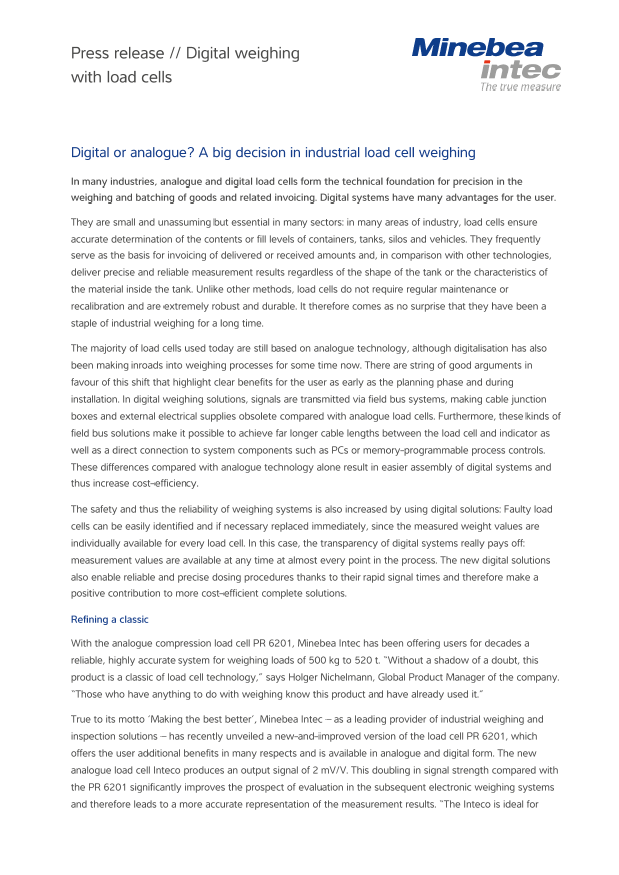 Digital and analogue industrial load cell weighing - Sartorius Croatia