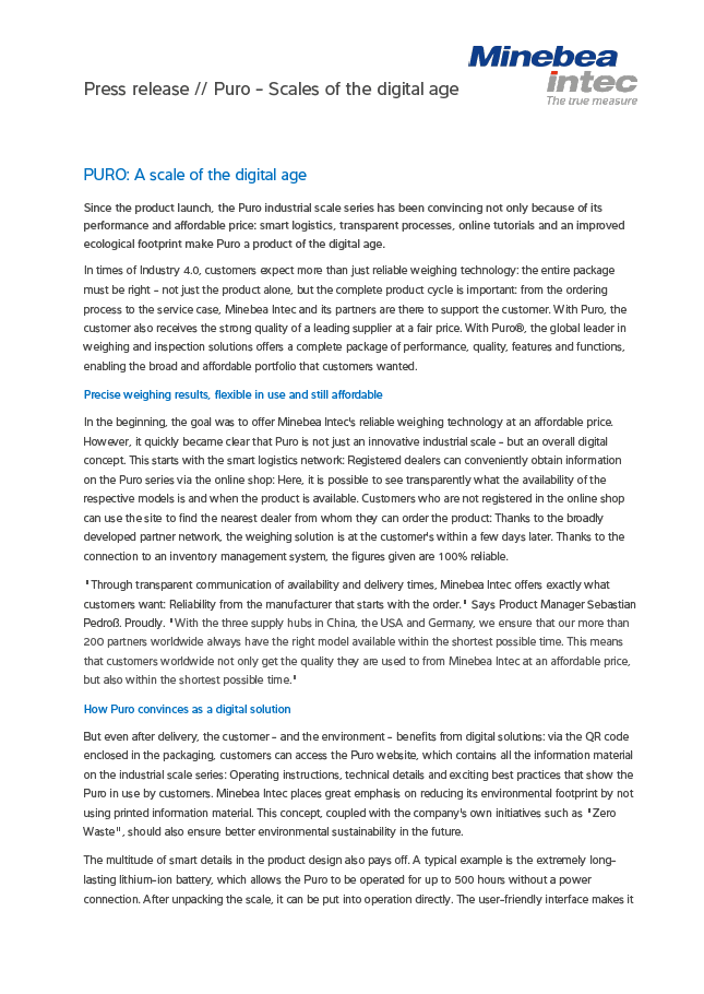 PURO: A scale of the digital age - Sartorius Croatia